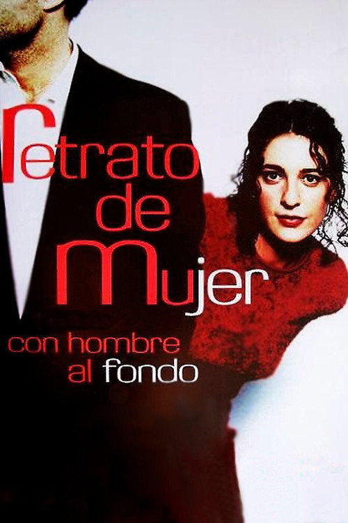 Retrato de mujer con hombre al fondo постер